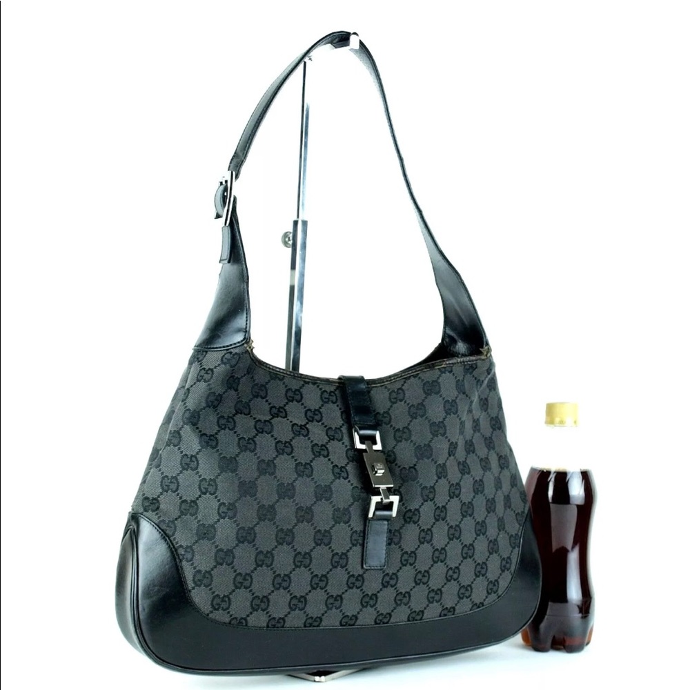 GUCCI GG Black Canvas & Leather Jackie Hobo One - Picture 1 of 8